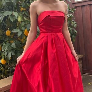 NWT Fame and Partners Red Satin Strapless Dress